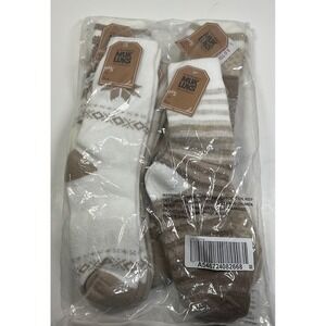 Muk Luks Women Cabin Socks 4- Pair Set Ivory Tan Snowflake Fair Isle 6-11 NEW